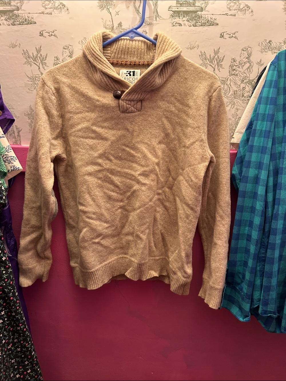 Men's Turtleneck Shawl Sweater in Camel